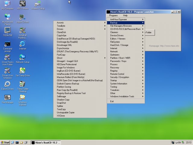 BartPE mini Windows 7 mini Windows XP WinPE Partition manager all in Hirens Boot DVD Restored Edition