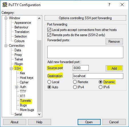 Putty SSH - SOCKS Proxy