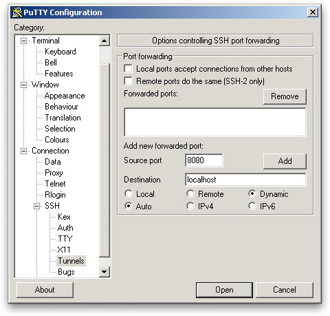 Putty SSH - SOCKS Proxy