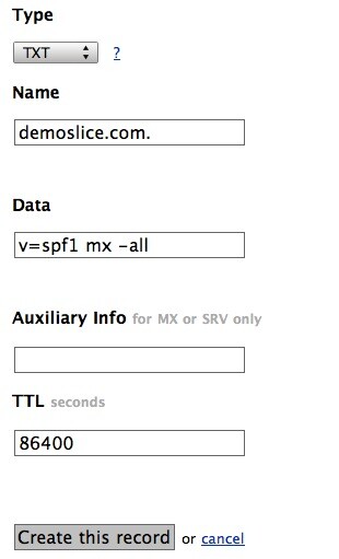 Email - setting a Sender Policy Framework (SPF) record