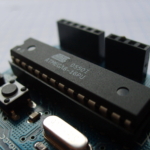 Atmel AVR ATmega8 Breakout on a 7x5 LED dot matrix