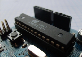 Atmel AVR ATmega8 Breakout on a 7x5 LED dot matrix