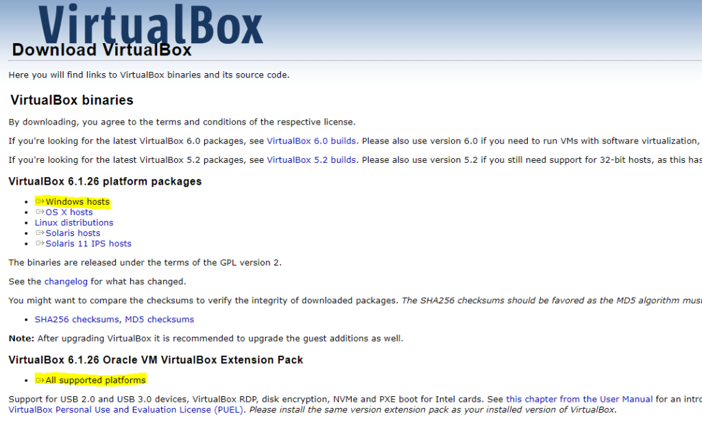 VirtualBox binaries Download