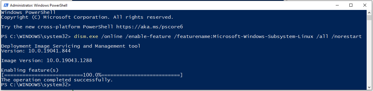 powershell install wsl