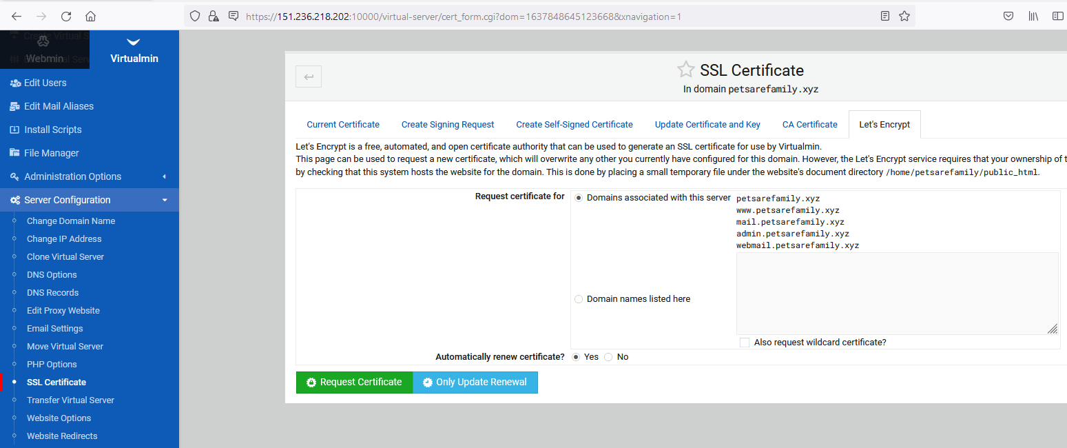 Enable lets encrypt ssl certificate