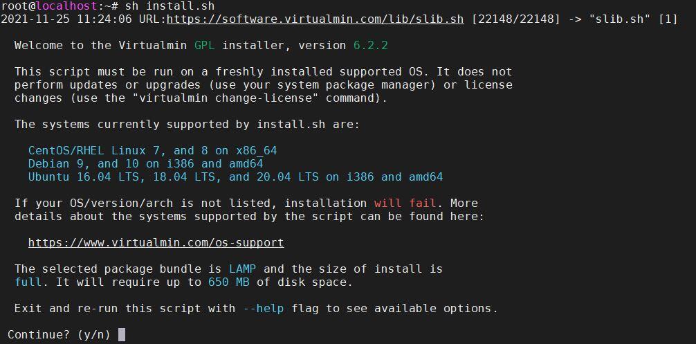 Virtualmin install