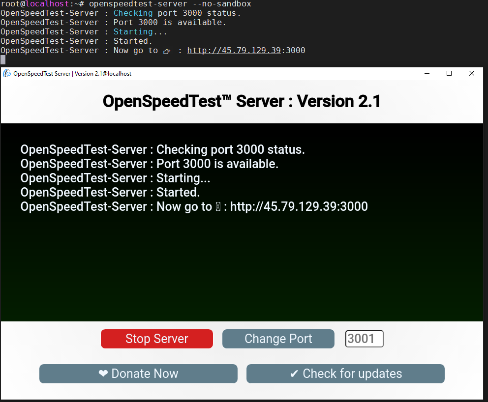 Open Speed Test Server X-Window