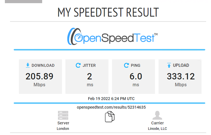 speed test open speedtest result