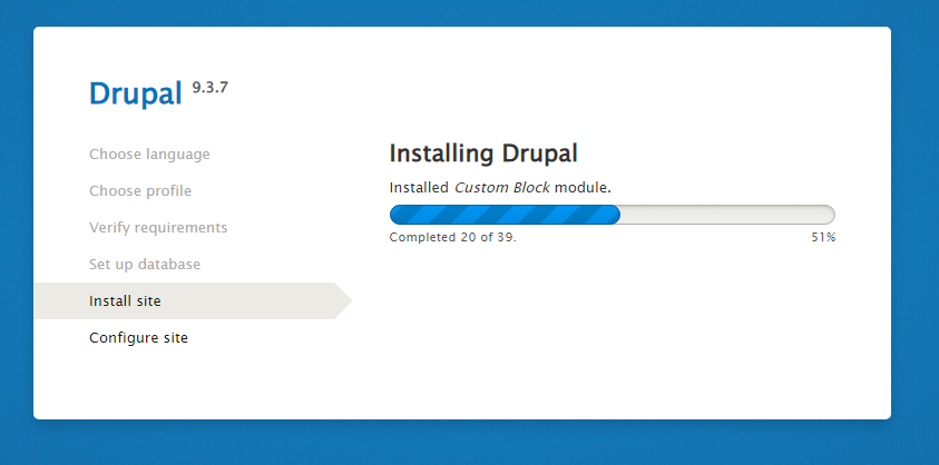 drupal 9 progress installation