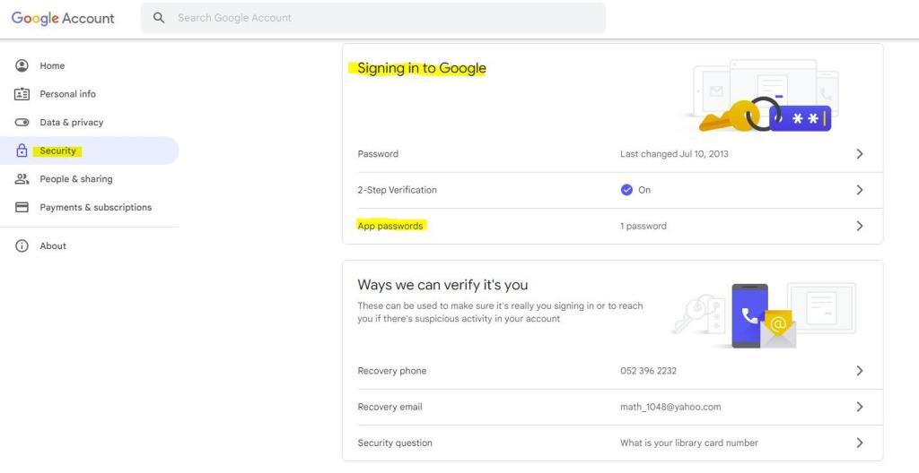 Google Setup Gmail Application Password