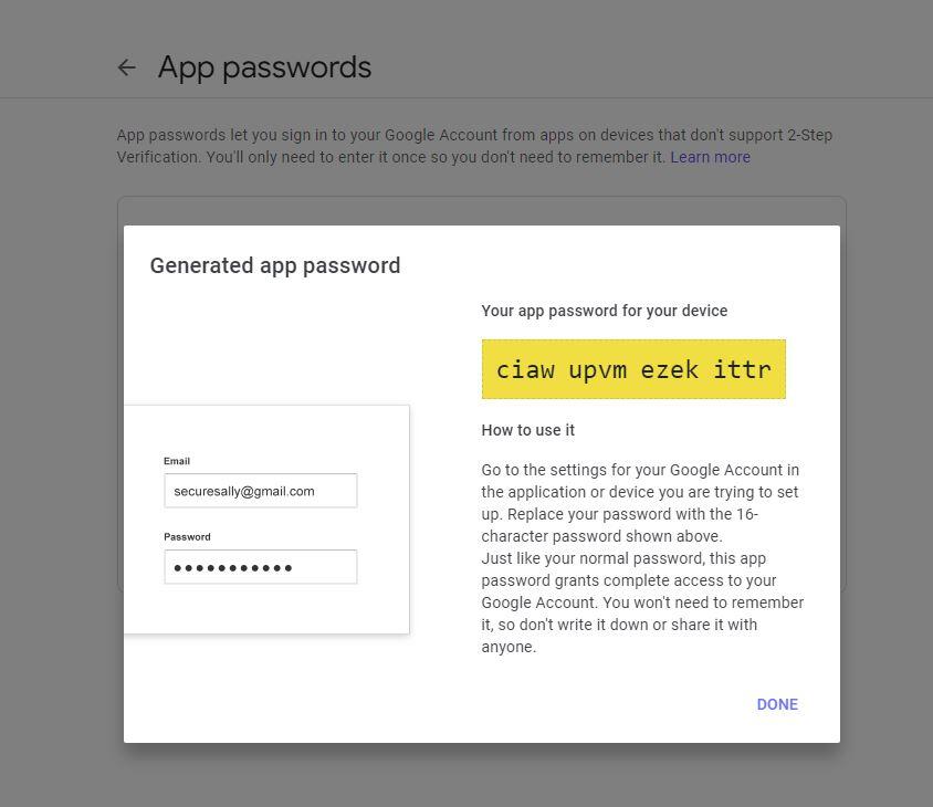 Google Setup Gmail Application Password