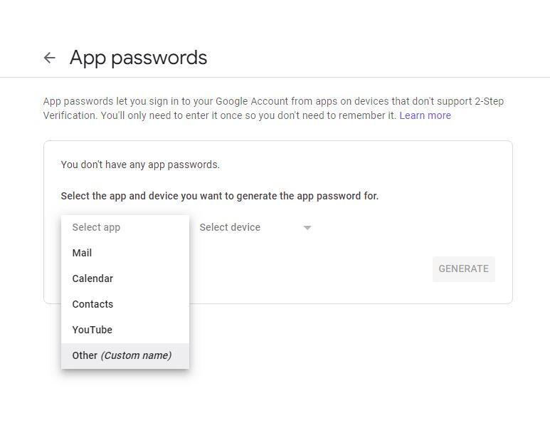 Google Gmail Application Password