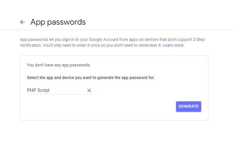 Google Gmail Application Password
