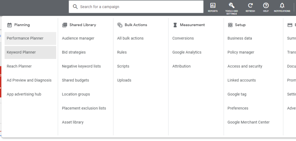 keyword research google ads keyword planner tool